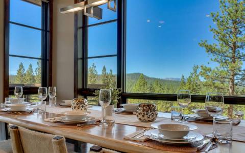 Dining Room table with a Tahoe forest view
